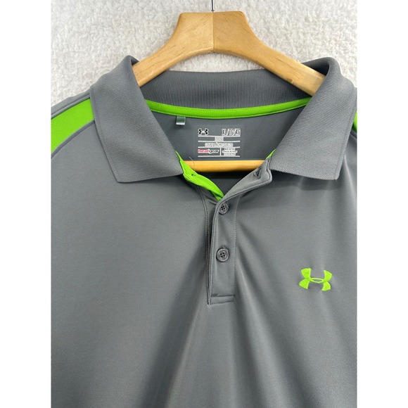 Under Armour Mens XL Loose Heatgear Golf Polo Shirt Gray Neon Green - Picture 5 of 12